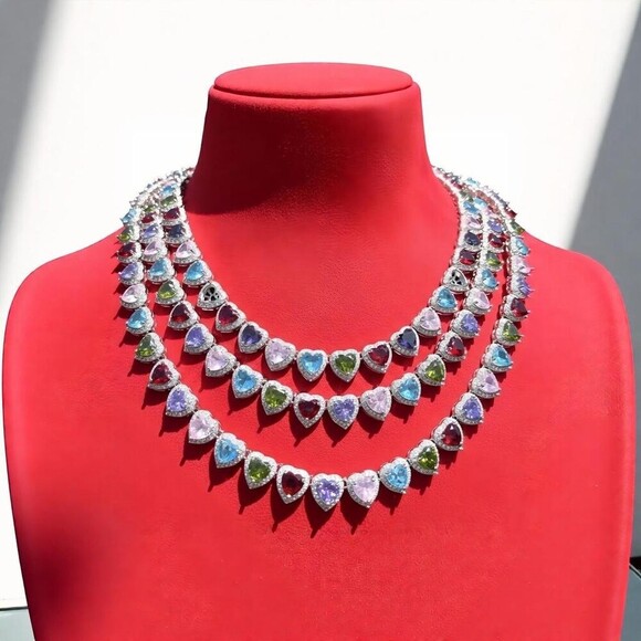 Multi Coloured Heart Necklace 16inch